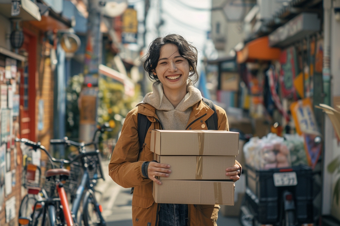 Groupe de personnes participant à un déménagement sans camion au Blanc Mesnil, transportant des cartons et des meubles à pied dans une initiative communautaire efficace.